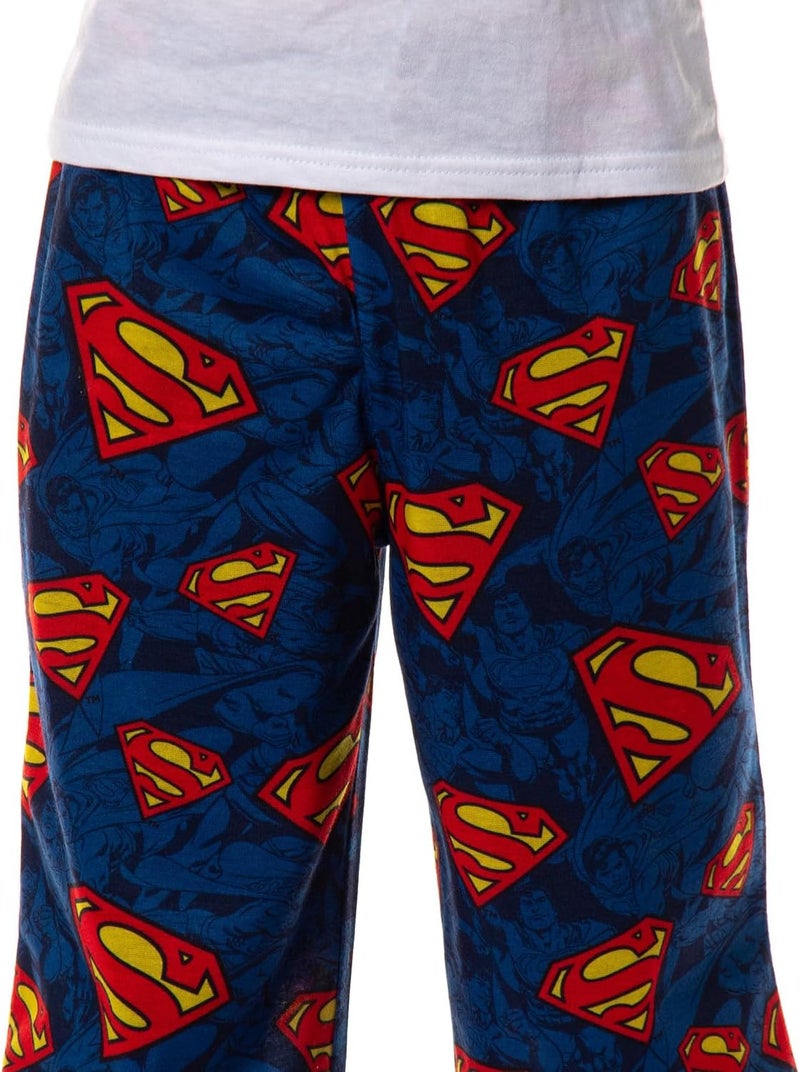 INTIMO DC Comics Boys' Superman Red and Yellow Emblem Logo All Over Tossed Print PJ Pajama Pants Loungewear Sleepwear - Image 1